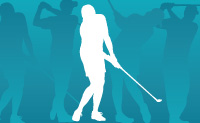 Outline of a person playing golf, teal background